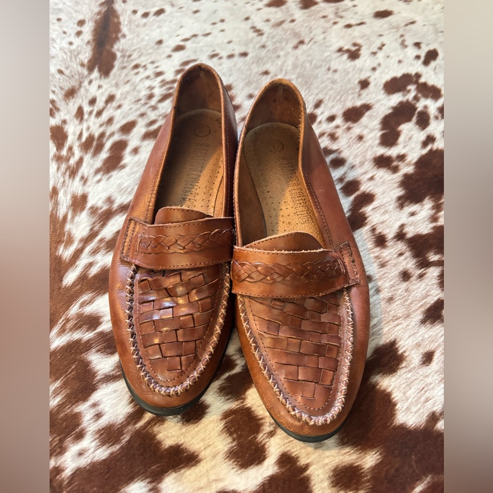 Vintage‎ Braided Leather Loafer - Cognac Brown women's size 8 American leather